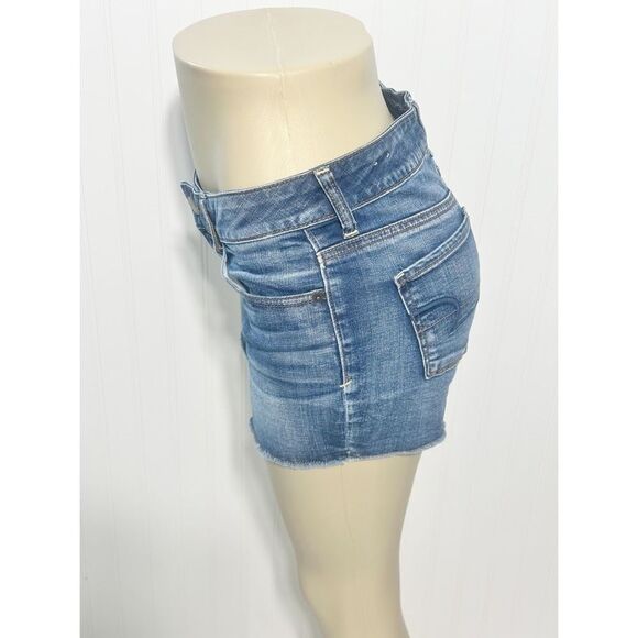 American Eagle Outfitters Super Stretch Shortie Raw Hem Denim Short Blue Size 4 - Picture 12 of 13